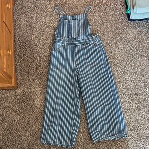 Kensie Blue and White Striped Women Jeans Overalls